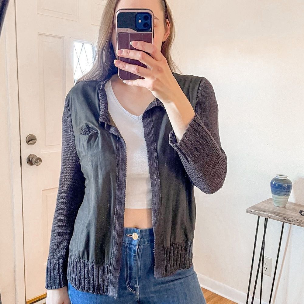 Brochu Walker Linen Leather Cardigan Sweater M